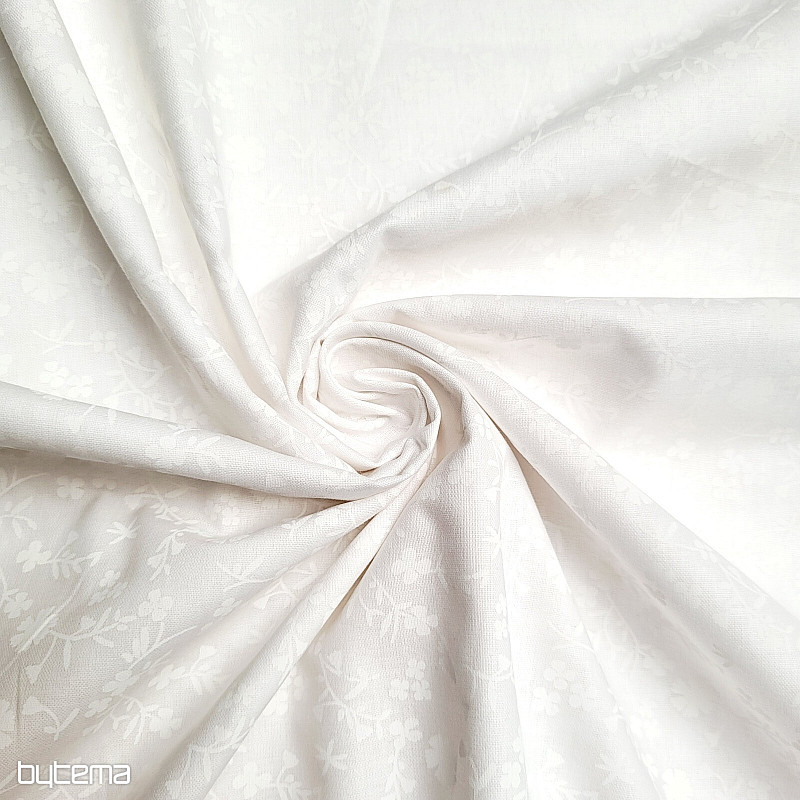 Baumwoll-Dekostoff MARGELIE Blume WEISS