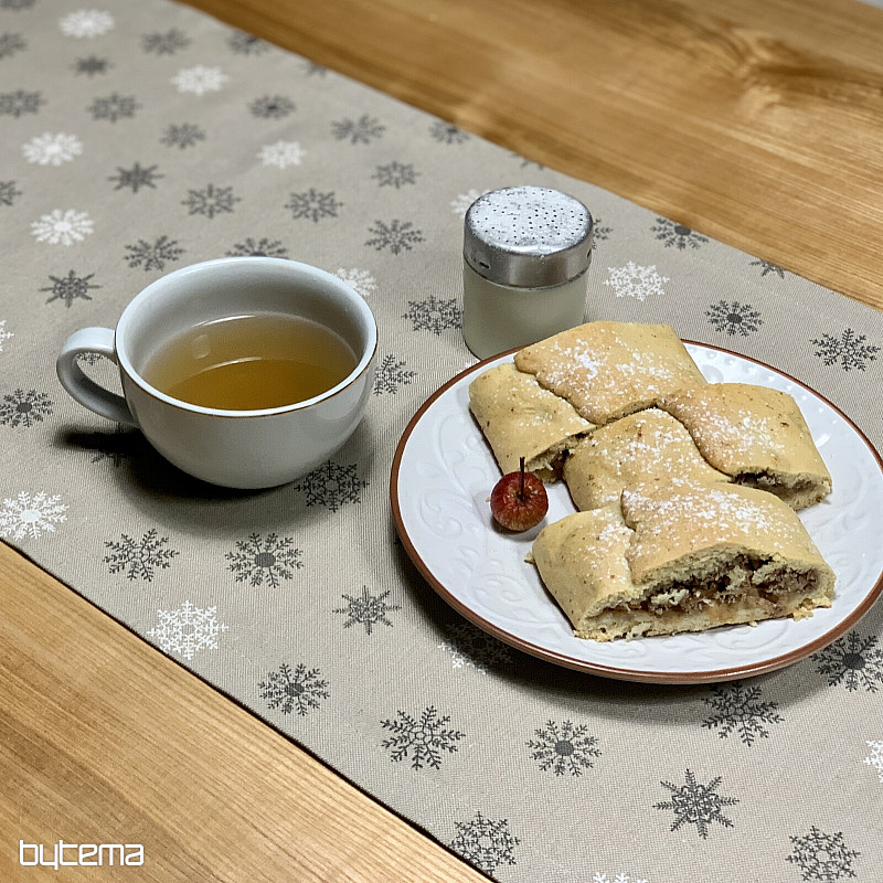 Weihnachtstischdecke und Schal FLAKES GRAU WEISS