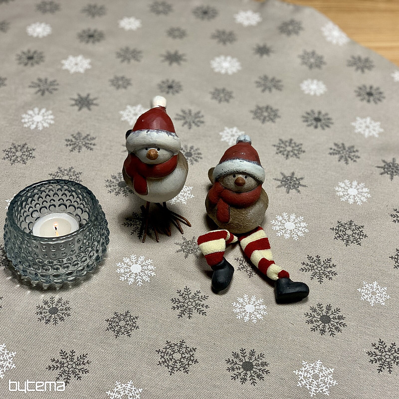 Weihnachtstischdecke und Schal FLAKES GRAU WEISS