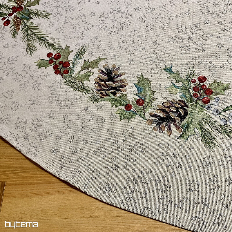 Weihnachtlicher Wandteppich-Tischdecke rund mit Kiefern- und Mistelzweigen