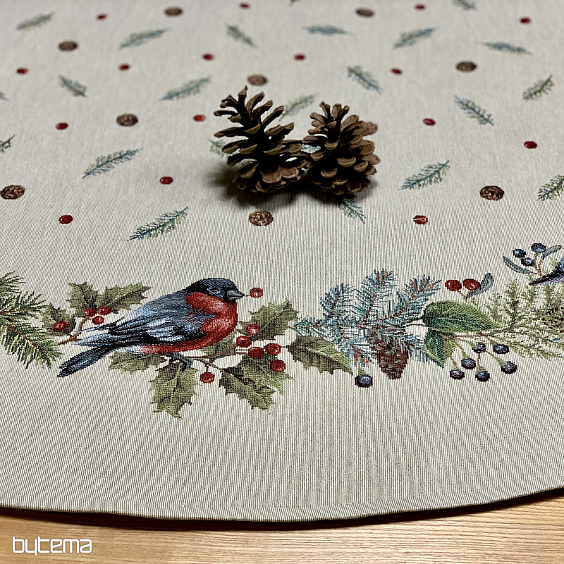 Weihnachtlicher Wandteppich-Tischdecke rund WINTERVOGEL