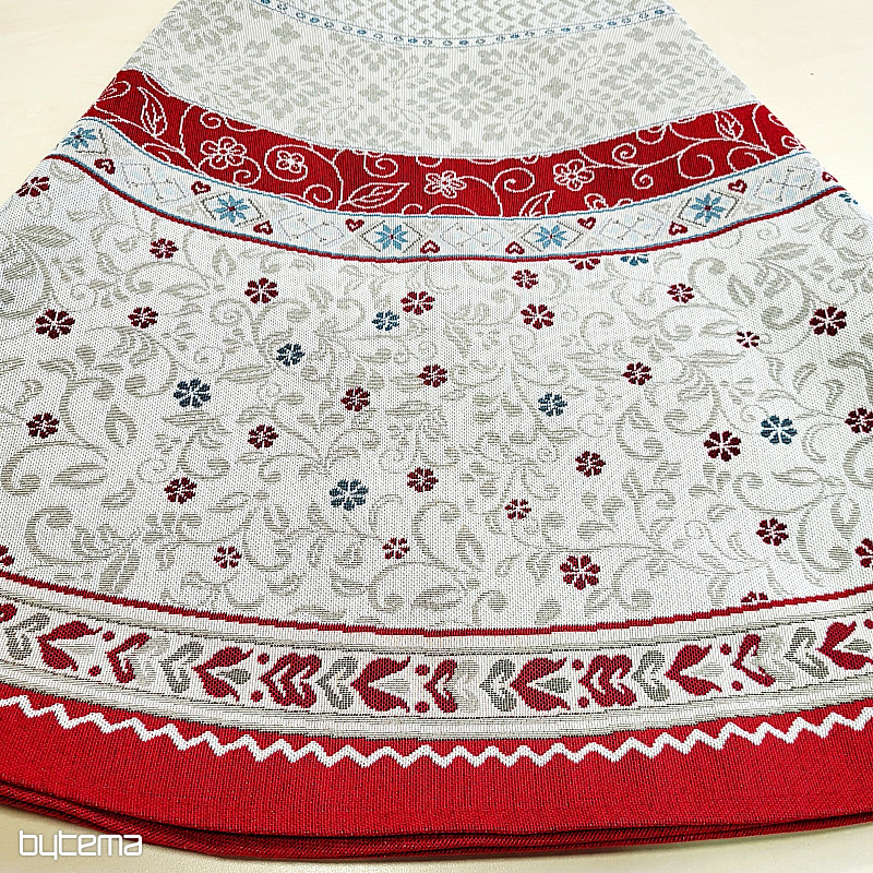 Runde Gobelin-Tischdecke mit Blumenmotiv im Rahmen
