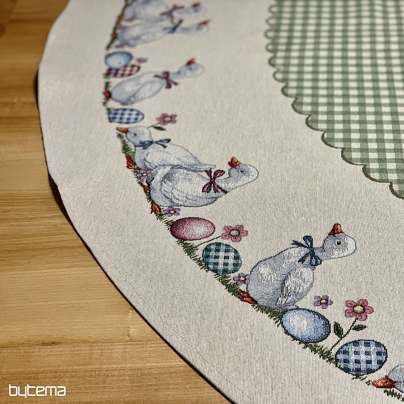 Runde Gobelin-Tischdecke HUSSIČKY GRÜN KAROTISCH