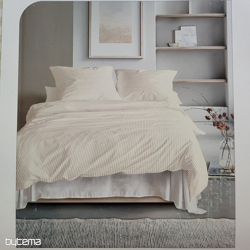 IRISETTE Luxus-Baumwollsatin BEIGE WEISS KARIERT