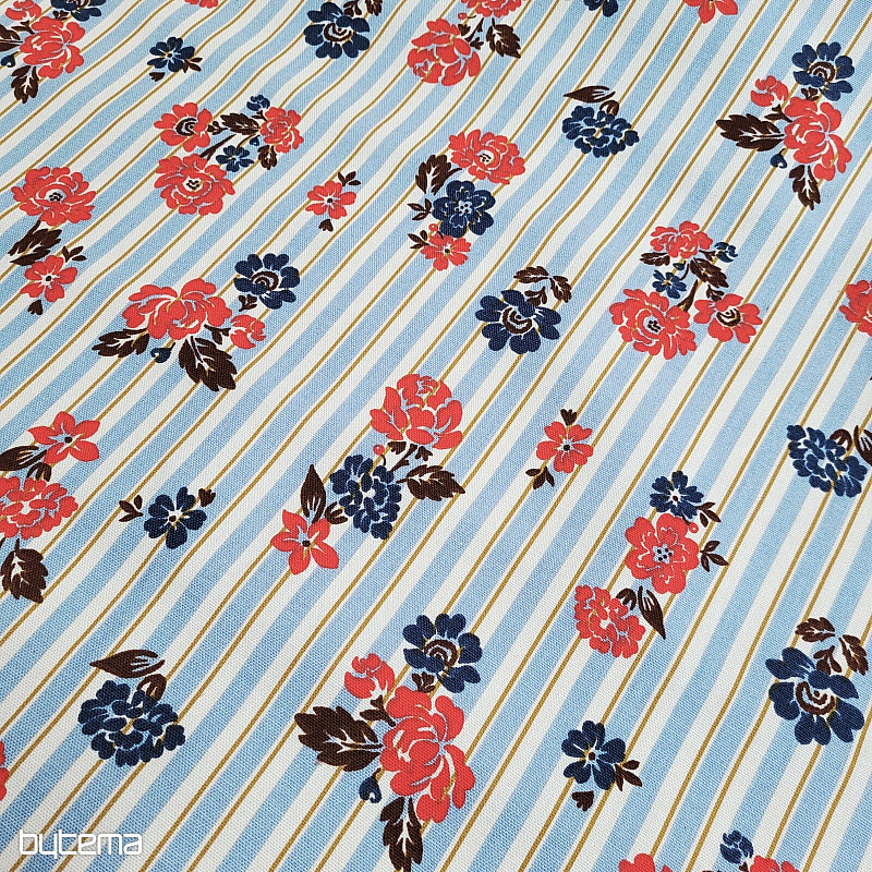 Baumwollstoff BLAU GESTREIFT RIMCHA