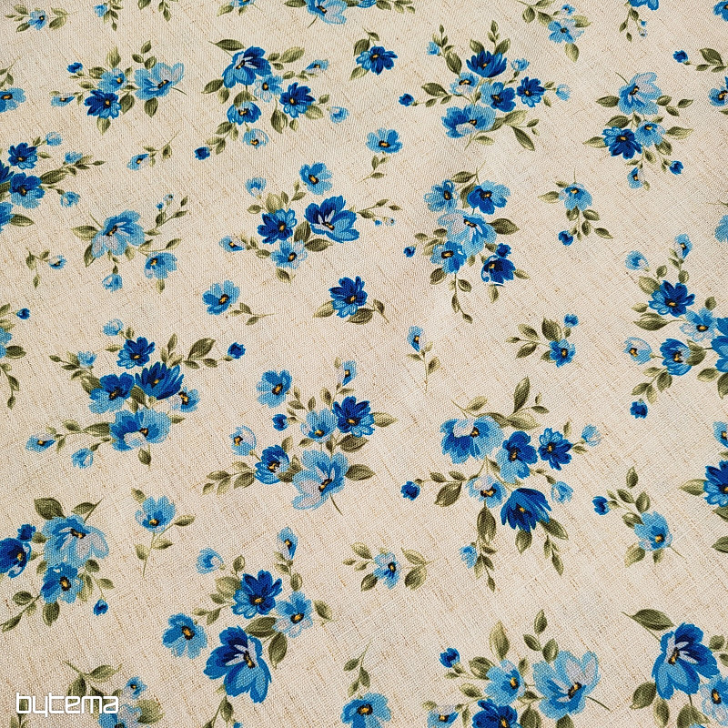 Dekorativer Stoff BLUMEN LINO blau