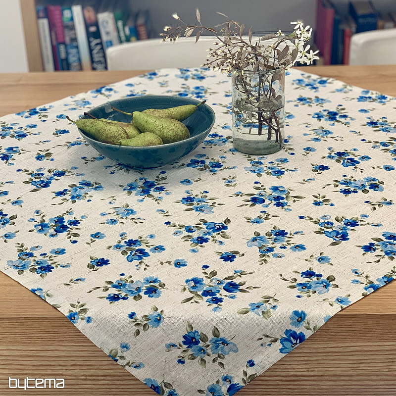 Tischdecke und Schal FLOWERS LINO blau