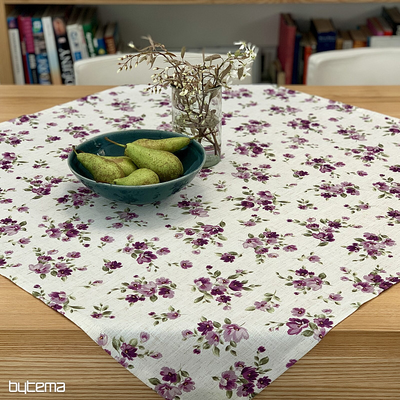 Tischdecke und Schal FLOWERS LINO lila