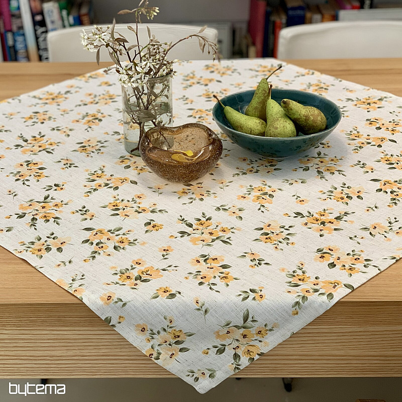 Tischdecke und Schal BLUMEN LINO gelb