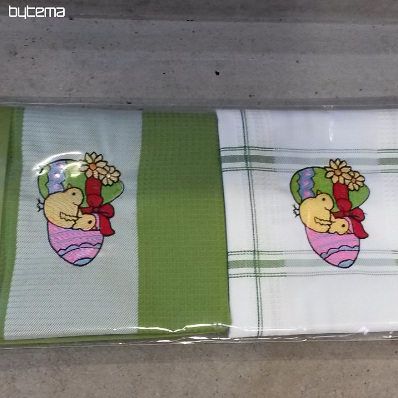 Küchetücher mit der Stickerei,  2 St. OSTERN-Muster grün