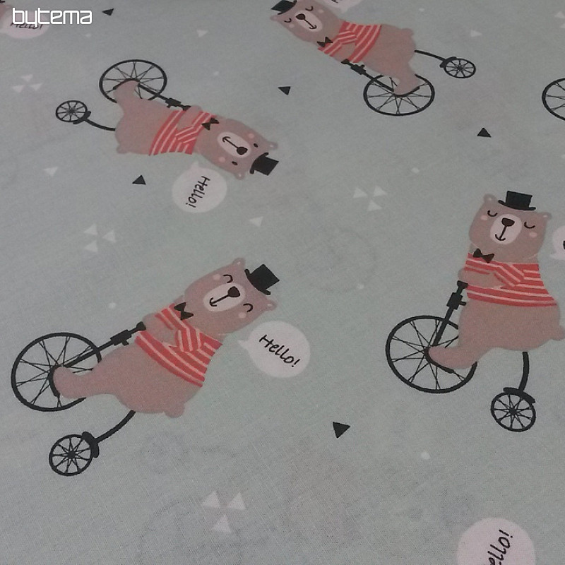 Baumwollstoff TEDDYBÄR AUF EINEM RAD