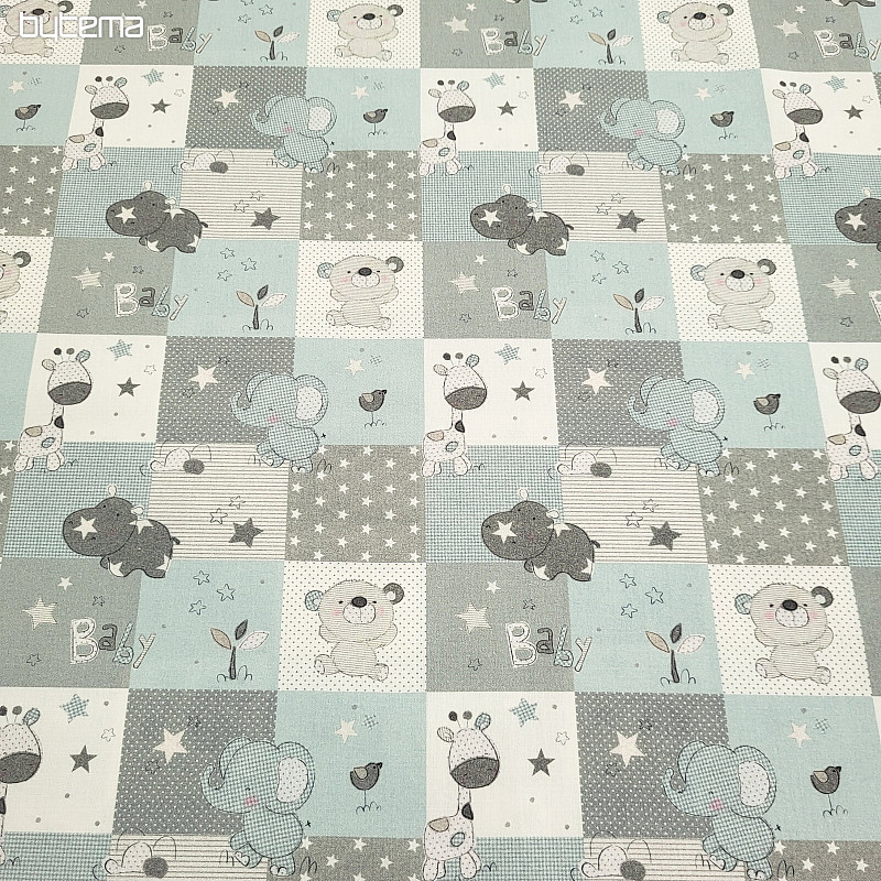 Baumwollstoff BABY ZOO blau