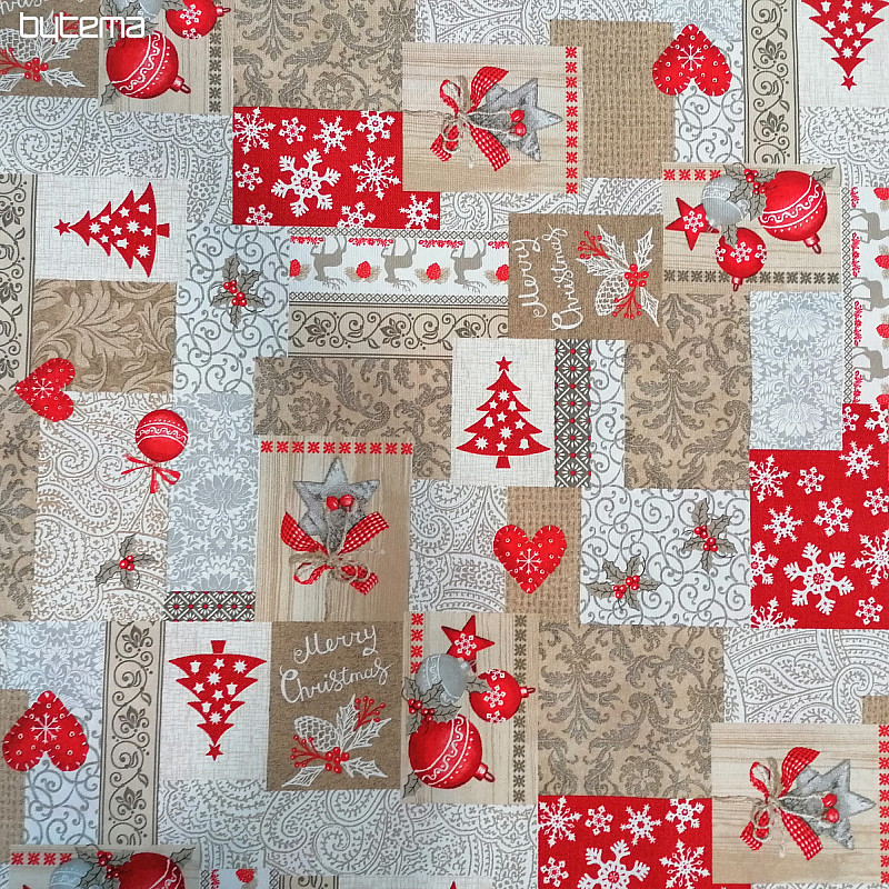 Dekorationsstoff PATCHWORK Weihnachten beige