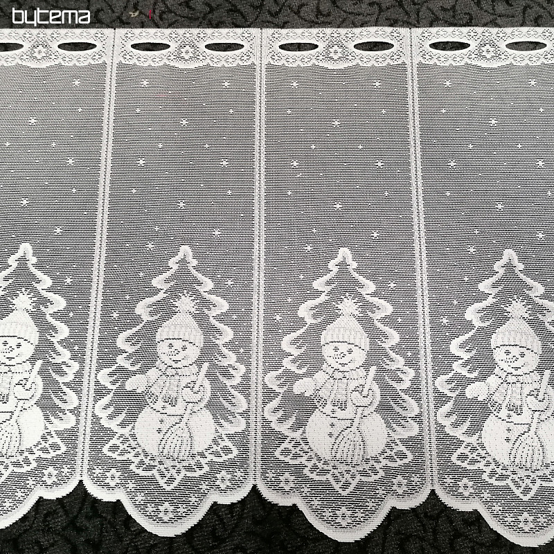 Jacquard-Vorhang „WEIHNACHTEN“ für das Buntglasfenster „SCHNEEMANN“.