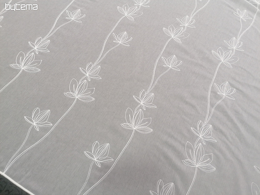 Bytema Blumen bestickter 11745/290 | weißer Luxuriöser Vorhang mit