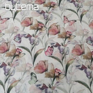 Dekostoff Blumen und Schmetterlinge Cataleya grün-lila