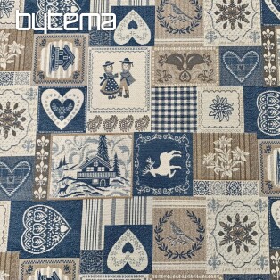 Dekorativer Jacquardstoff PATCHWORK HERZEN BLAU