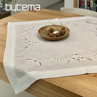 Bestickte Tischdecke und Schal DAISIES BROWN