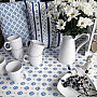 Baumwollstoff FOLK BLUE BLÄTTER