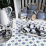 Baumwollstoff FOLK BLUE BLÄTTER