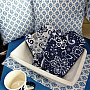Baumwollstoff FOLK BLUE BLÄTTER