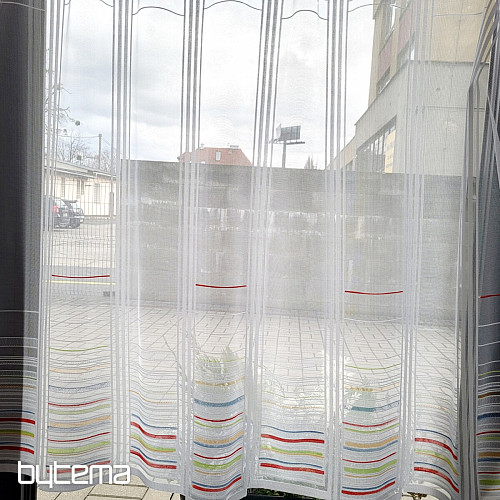 Kindervorhang an einem Buntglasfenster – Jacquard mit bunten Streifen