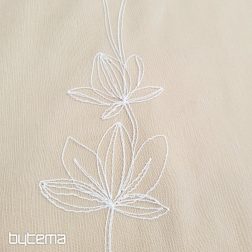 Luxuriöser bestickter Vorhang WEISS MIT BLUMEN 11745/290