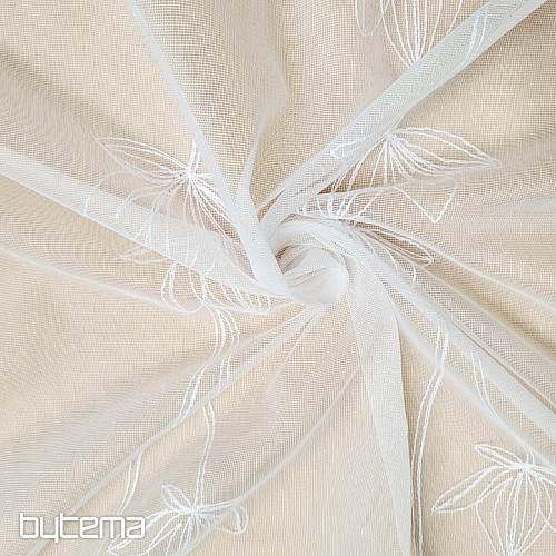 Luxuriöser bestickter Vorhang WEISS MIT BLUMEN 11745/290