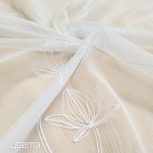 Luxuriöser bestickter Vorhang WEISS MIT BLUMEN 11745/290