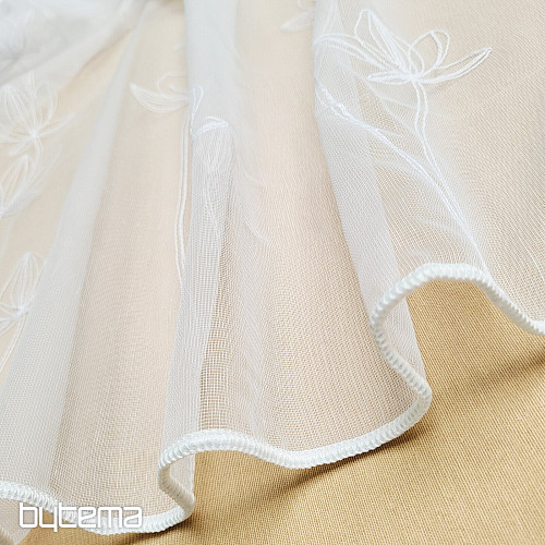 Luxuriöser bestickter Vorhang WEISS MIT BLUMEN 11745/290