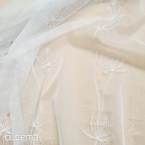 Luxuriöser bestickter Vorhang WEISS MIT BLUMEN 11745/290