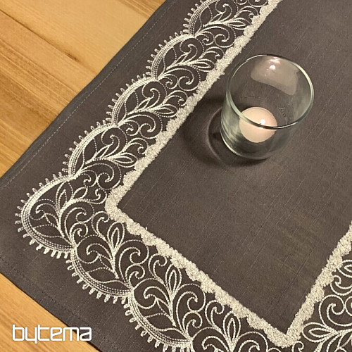 Bestickte Tischdecke grau