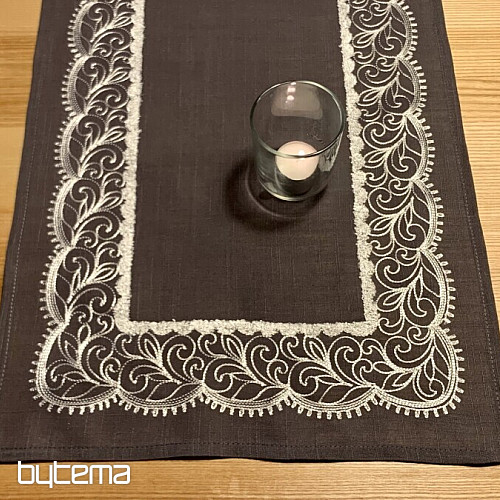 Bestickte Tischdecke grau