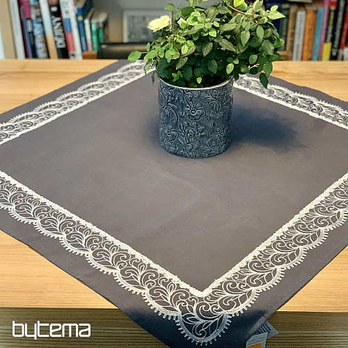 Bestickte Tischdecke grau