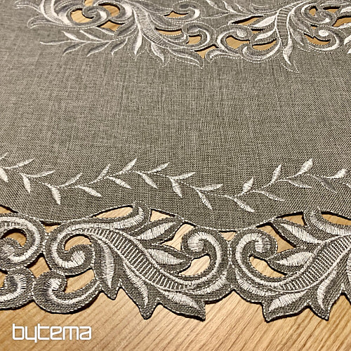 Bestickte Tischdecke mit grauen Zweigen