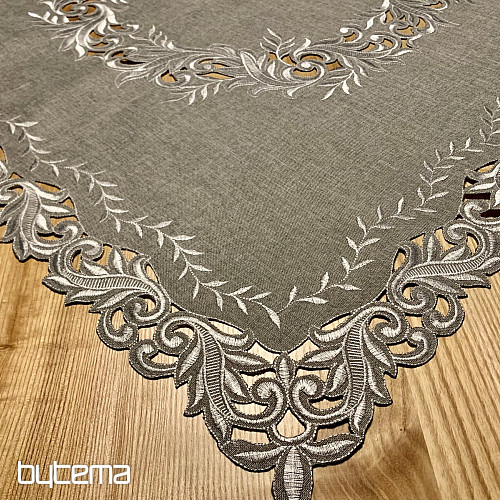 Bestickte Tischdecke mit grauen Zweigen