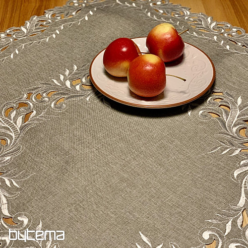 Bestickte Tischdecke mit grauen Zweigen