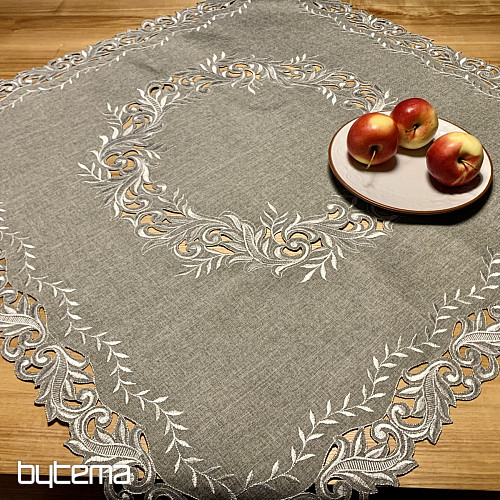 Bestickte Tischdecke mit grauen Zweigen
