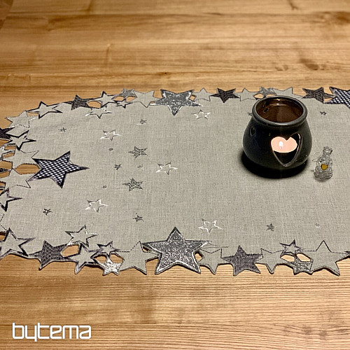 Bestickte Weihnachtstischdecke mit grauem Stern