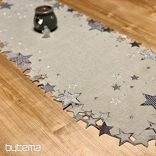 Bestickte Weihnachtstischdecke mit grauem Stern