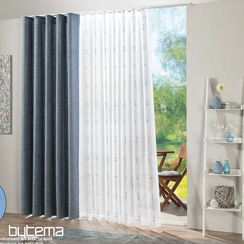 Voile-Gardine mit der Stickerei blaugrau Gerster 11115/800