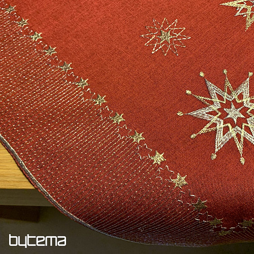 Bestickte Weihnachtstischdecke dunkelrot 1