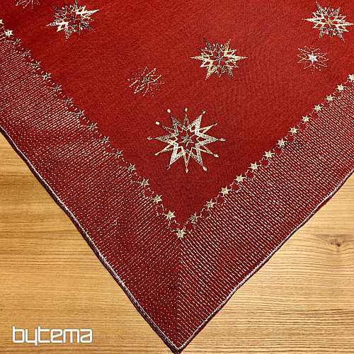 Bestickte Weihnachtstischdecke dunkelrot 1