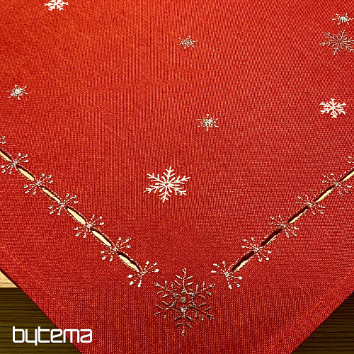 Bestickte Weihnachtstischdecke rot mit silbernen Sternen