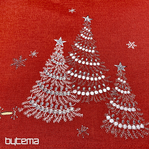 Bestickte Weihnachtstischdecke rot mit silbernen Sternen