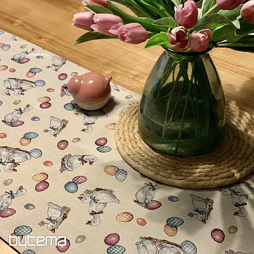 Gobelin Tischdecke und Schal Ostergans weiß