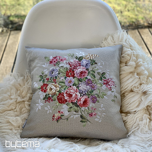 Gobelin-Kissenbezug BLUME BEIGE