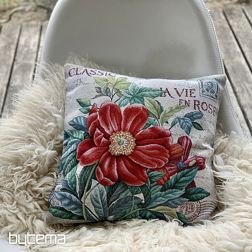 Gobelin-Kissenbezug BLUME - POSTKARTE ROT