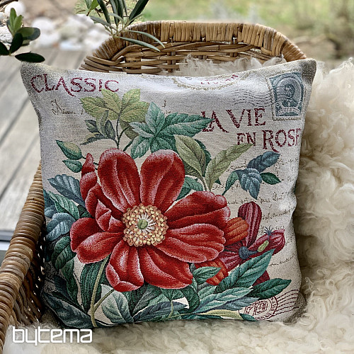 Gobelin-Kissenbezug BLUME - POSTKARTE ROT