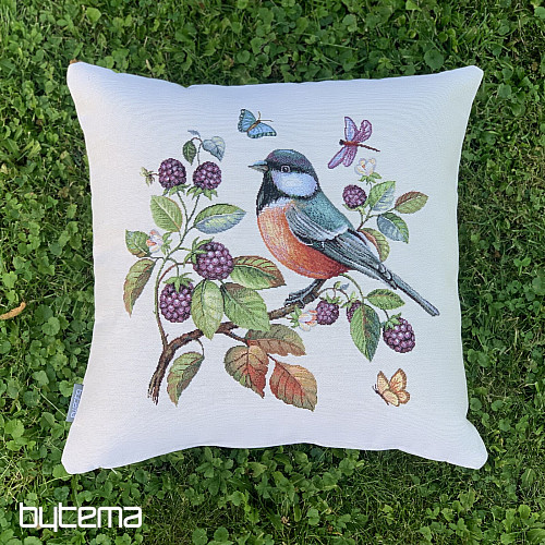 Gobelin-Kissenbezug Stechpalmenvogel auf einer Berberitze